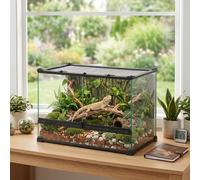 PawHut 48L Glass Terrarium, Reptile Vivarium with Stone Background, Black