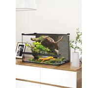 Pawhut 48L Glass Terrarium, Reptile Vivarium With Stone Background, Black Black