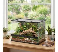 Pawhut 48L Glass Terrarium, Reptile Vivarium With Stone Background, Black Black