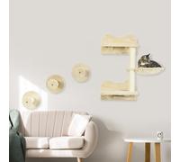 PawHut 4 Piece Cat Shelf w/ Hammock, Steps, Platforms, Cream