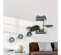 Pawhut 4Pcs Cat Shelf Cat Wall Furniture Wall-Mounted Cat Tree Scratching Post In Grey Grey