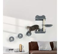 PawHut 4PCs Cat Shelf Cat Wall Furniture Wall-Mounted Cat Tree Scratching Post PawHut Grey 40cm