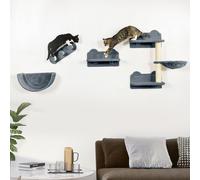 PawHut 4PCs Wall-Mounted Cat Shelves w/ Scratching Post