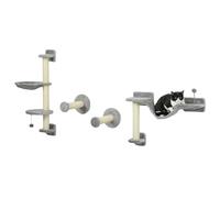 PawHut 4Pcs Wall Mounted Cat Shelves with Hammock, Cat Wall Furniture, Grey