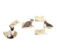 PawHut 4PCs Wall Mounted Cat Tree Cat Wall Shelves W/ Scratching Post Beige - Beige - Particleboard, Plush, Sisal - 1