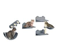 PawHut 4PCs Wall Mounted Cat Tree Cat Wall Shelves Furniture Climbing Shelf Set Kitten Activity Centre with Hammock, Scratching Post - Grey