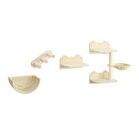 PawHut 4PCs Wall Mounted Cat Tree Cat Wall Shelves Furniture Climbing Shelf Set Kitten Activity Centre with Hammock, Scratching Post - Beige