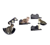 PawHut 4PCs Wall Mounted Cat Tree Cat Wall Shelves W/ Scratching Post - Dark Grey/Brown - Dark Grey | TJ Hughes