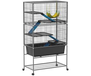 PawHut 5 Levels Rabbit Cage Rolling Rat Cage 88 x 48 x 150.5cm Dark Grey