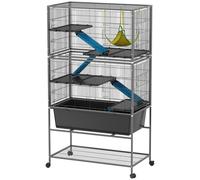 Pawhut 5 Levels Rolling Small Animal Cage With Non Slip Cloth Covered Ramps In Dark Grey Dark Grey