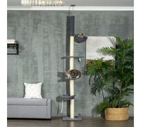 PawHut 5-Tier Cat Tree, Adjustable Height Floor to Ceiling Tower, Multi-Level Climber with Scratching Posts, Black Aosom UK