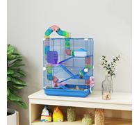 Pawhut 5 Tier Hamster Cage Carrier Habitat W/ Exercise Wheels, Blue
