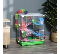 PawHut 5-Tier Small Hamster Carrier Cage w/ Exercise Wheels - Green, Green