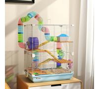 Pawhut 5 Tier Hamster Cage Carrier Habitat W/ Exercise Wheels, Light Blue, Blue