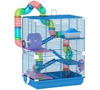 PawHut 5 Tier Hamster Cage Carrier Habitat w/ Exercise Wheels, Tunnel, Blue