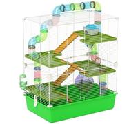 PawHut 5 Tier Hamster Cage, Gerbil Cage with Exercise Wheel, Feeder Bowl, Tube, Water Bottle, 59L x 36W x 69H cm - Green