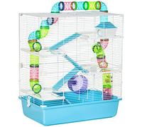 PawHut 5 Tier Hamster Cage, Gerbil Cage with Exercise Wheel, Feeder Bowl, Tube, Water Bottle, 59L x 36W x 69H cm - Light Blue