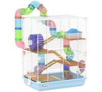 Pawhut 5 Tier Hamster Cage Carrier Habitat W/ Exercise Wheels, Light Blue, Blue