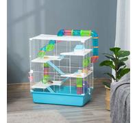 PawHut 5 Tier Hamster Cage, Gerbil Cage with Tube, Water Bottle, Exercise Wheel, Food Dish, 59L x 36W x 69H cm - Light Blue Blue