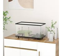 Pawhut 50L Turtle Tank, Glass Turtle Aquarium With Basking Platform, Easy-Drain In Black Black