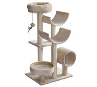 PawHut 50Lx40Wx105H cm Cats 6-Tier Scratch Tree w/ Dangle Toy Beige