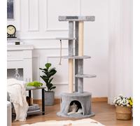 PawHut ?55 x 150H cm Cat Tree Multi-level Kitten Tower w/ Scratching Post Condo Plush Perches Grey