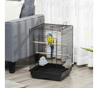 PawHut 59cm Bird Cage w/ Openable Top, Stand, Tray, Handles, Feeding Bowls, Black