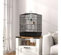 Pawhut 59Cm Large Bird Cage With Stand, Perches, Food Bowls, Swing, Black, Black