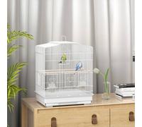 Pawhut 59Cm Large Bird Cage With Perches, Food Bowls, Swing In White White