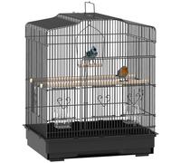 Pawhut 59Cm Large Bird Cage With Stand, Perches, Food Bowls, Swing, Black, Black