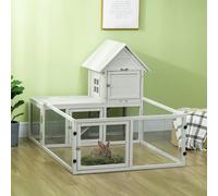 PawHut 5FT Rabbit Hutch with Run Wooden Large Guinea Pig Cage for Indoor, Grey