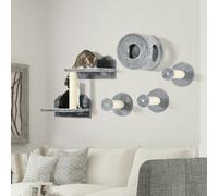 PawHut 5Pcs Cat Wall Furniture with Perch, Cat Condo, Scratching Post - Grey