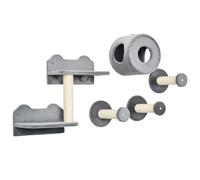 PawHut 5Pcs Cat Wall Furniture with Perch, Cat House, Scratching Post, Wall-Mounted Kitty Tree for Indoor Kittens - Grey