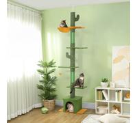 Pawhut 230-275Cm Floor-To-Ceiling Cat Tree For Indoor Cats With Condo In Green Green