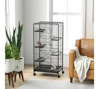 PawHut 6 Levels Small Animal Cage w. Ramps, Bowl, Water Bottle, Tray, Wheels - Black - Steel, PP, Mesh wire - 1