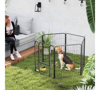 PawHut 6 Panels Dog Playpen with Secure Door for Indoor Outdoor, 80cm High, Black
