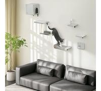 6-Piece Cat Wall Shelves Set, Cat Wall Furniture with Condo, Grey PawHut Grey One Size
