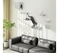 Pawhut 6-Piece Cat Wall Furniture Set With Platforms Sisal Post Bed Toy Grey