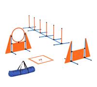 PawHut 6-Piece Dog Agility Equipment, Pet Agility Training Set with Weave Poles, Jump Ring, Hurdle, Pause Box, Obstacle Training Course Kit with Bag, Orange
