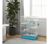PawHut 6 Tier Hamster Cage with Twin Tower and Accessories - Light Blue | TJ Hughes