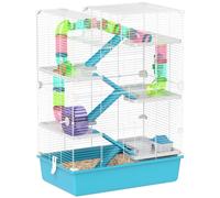 PawHut 6 Tier Hamster Cage, Gerbil Cage with Tubes, Exercise Wheel, Hut, Water Bottle, Food Dish, Ramps, Small Animal Cage for Dwarf Hamster, 58 x 36 x 81 cm, Light Blue