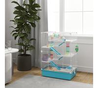 PawHut 6-Tier Twin-Tower Hamster Cage with Tubes & Accessories, Light Blue (D51-439V00LB)