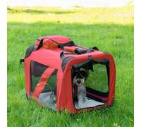 PawHut 60cm Foldable Pet Carrier, Soft Side Pet Travel Crate w/ Mat, Red - Red - Steel, Oxford Cloth - 1