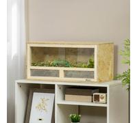 PawHut 60cm Reptile Terrarium Vivarium w/ Glass Sliding Doors, Breathable Mesh - Natural wood finish - Oriented Strand Board, Tempered Glass, Steel - 1