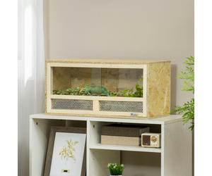 PawHut 60cm Reptile Terrarium Vivarium w/ Glass Sliding Doors, Breathable Mesh - Natural wood finish - Oriented Strand Board, Tempered Glass, Steel - 1