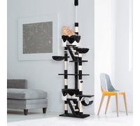 PawHut 60L x 45W x 240-260H cm Cat Tree Kitten Condo Fun House Adjustable Grey & White