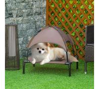 PawHut 61 cm Elevated Dog Bed Cooling Raised Pet Cot UV Protection Canopy Brown