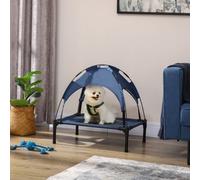 Pawhut 61Cm Elevated Dog Bed Cooling Raised Pet Cot Uv Protection Canopy Blue