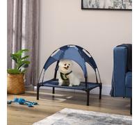 PawHut 61cm Elevated Dog Bed Cooling Raised Pet Cot UV Protection Canopy Blue