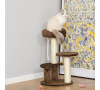 PawHut 65 cm Cat Tree for Indoor Cats Kitty Scratcher Kitten Activity Center Scratching Post Playhouse 2 Perch w/ Hanging Sisal Rope Brown